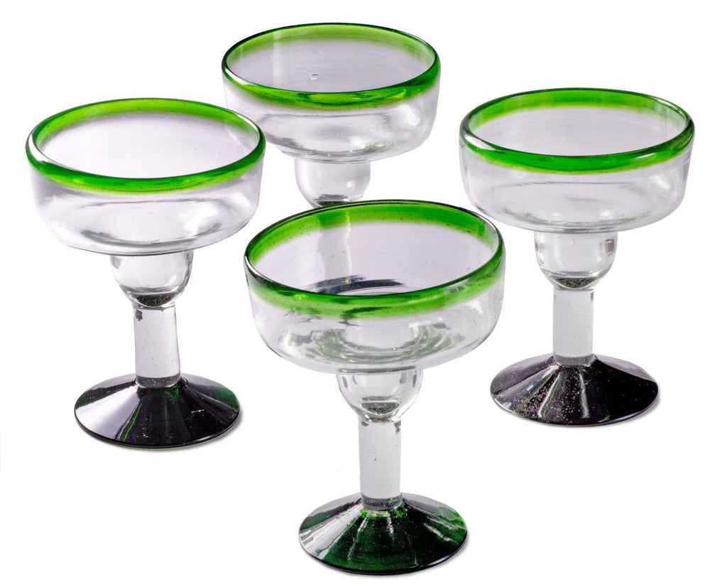 Orion Mexican Glassware Green Rim 12 oz Margarita/Coupette  - Orion's Table Mexican Glassware