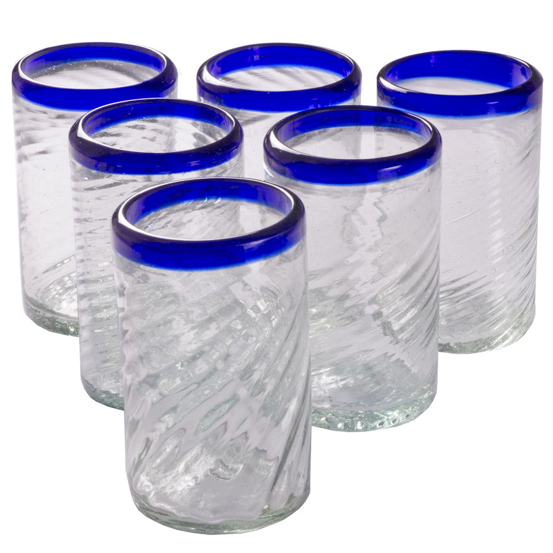 Orion Tornado Cobalt Rim 16 oz Tumbler -   - Orion's Table Mexican Glassware