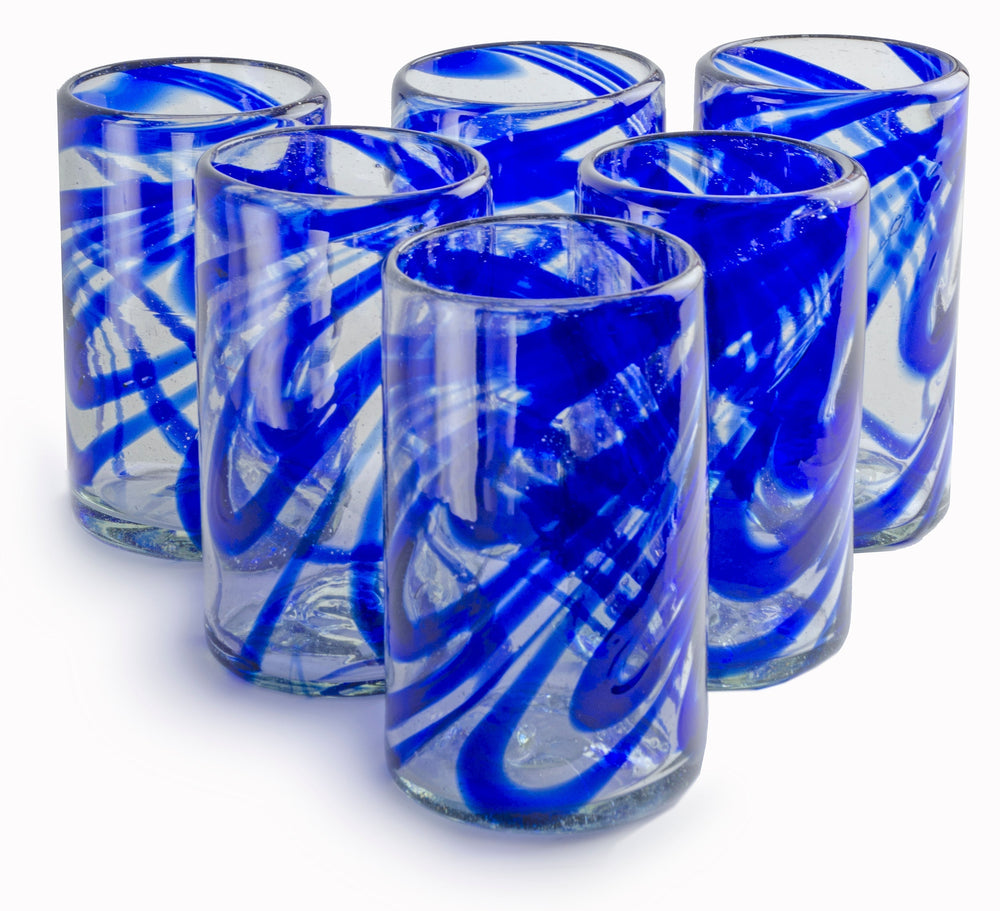 Orion Blue Swirl 16 oz Tumbler -   - Orion's Table Mexican Glassware