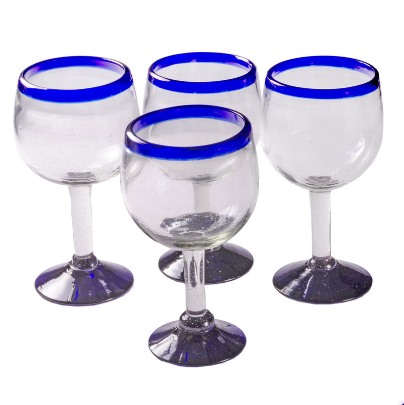 Cobalt Blue Rim Wine Goblet - 16 oz