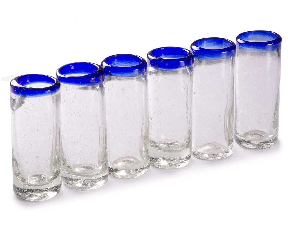 Orion Blue Rim 2 oz Shot Glass -   - Orion's Table Mexican Glassware