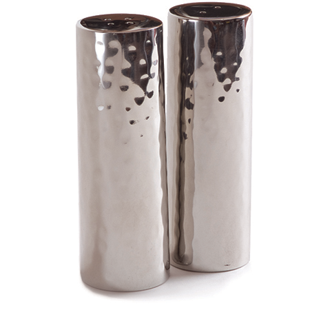 Hammered & Polished Round Salt & Pepper Shakers (Hammered Stainless Steel)
